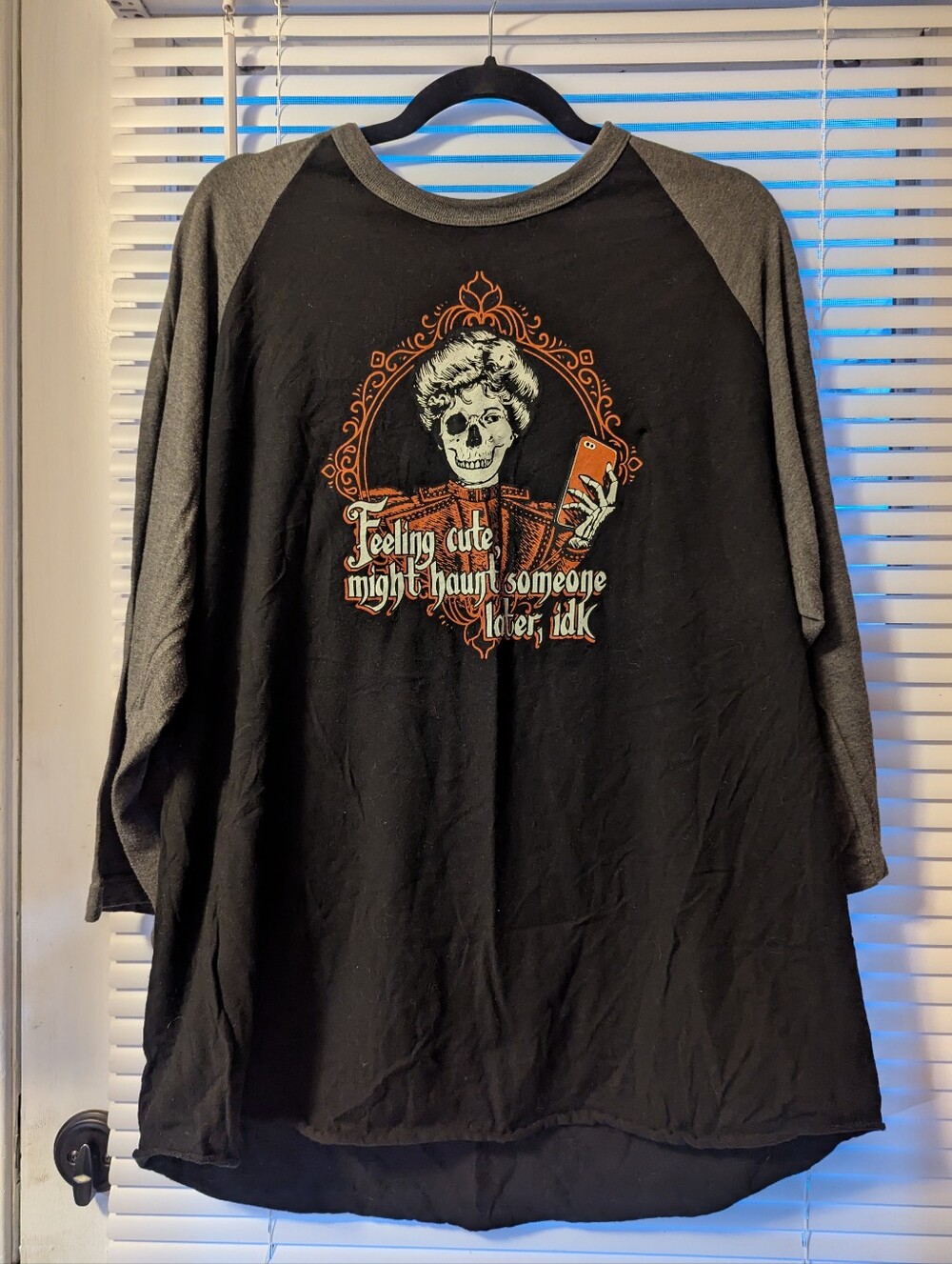 Black & Gray Raglan Horror Selfie Graphic Tee